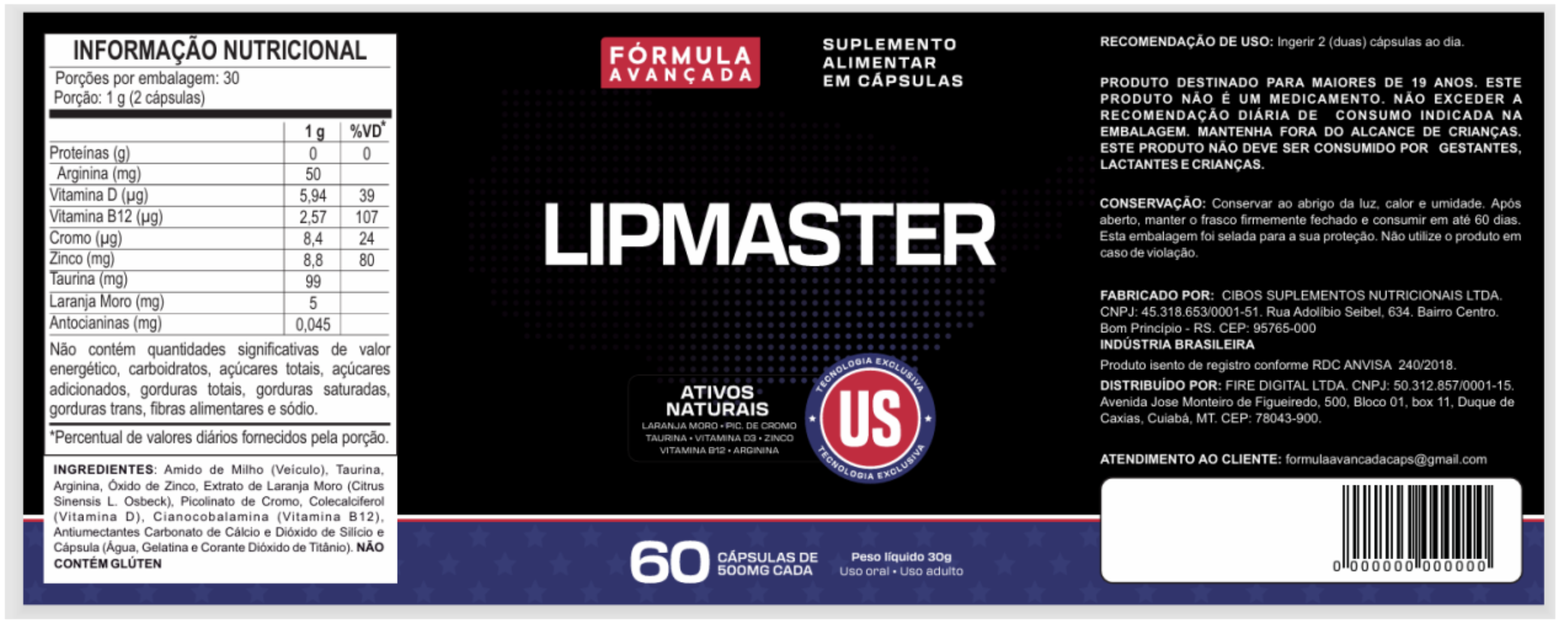Tabela Nutricional e Composição do Lipmaster